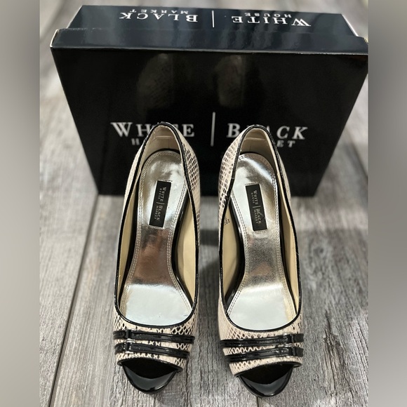 White Black Market 4” Patent Leather Block Heels Reptile Pattern - 6 - Picture 3 of 7
